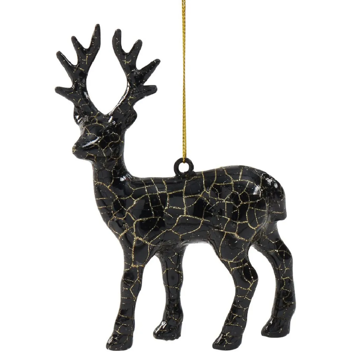 Suspension de Noël renne craquelé noir doré H.13 cm-Gifi Hot