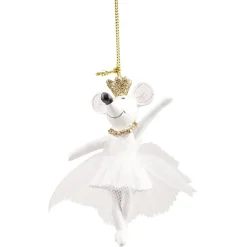 Suspension de Noël souris danseuse en tutu blanc et doré pailleté H10 cm-Gifi Clearance