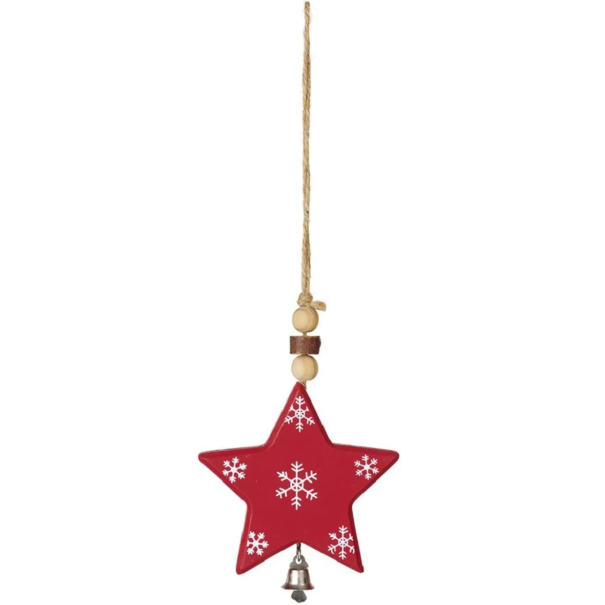 Suspension de Noël Étoile en bois motif traditionnel rouge blanc-Gifi Outlet