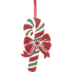 Suspension forme sucre d'orge en bois pailleté rouge et vert H.15 cm-Gifi Discount