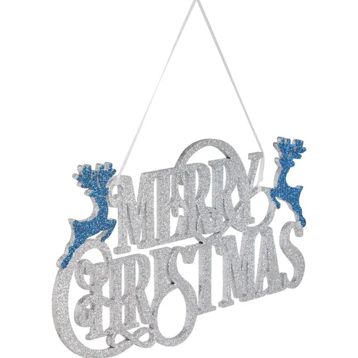 Suspension Merry Christmas en bois pailleté argenté et bleu 25xH14cm-Gifi Sale