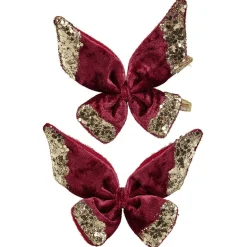 Suspension Noël noeud velours rouge et doré pailleté x2-Gifi Outlet