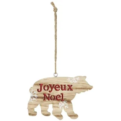 Suspension ours en bois inscription Joyeux Noël motif flocon blanc-Gifi Hot
