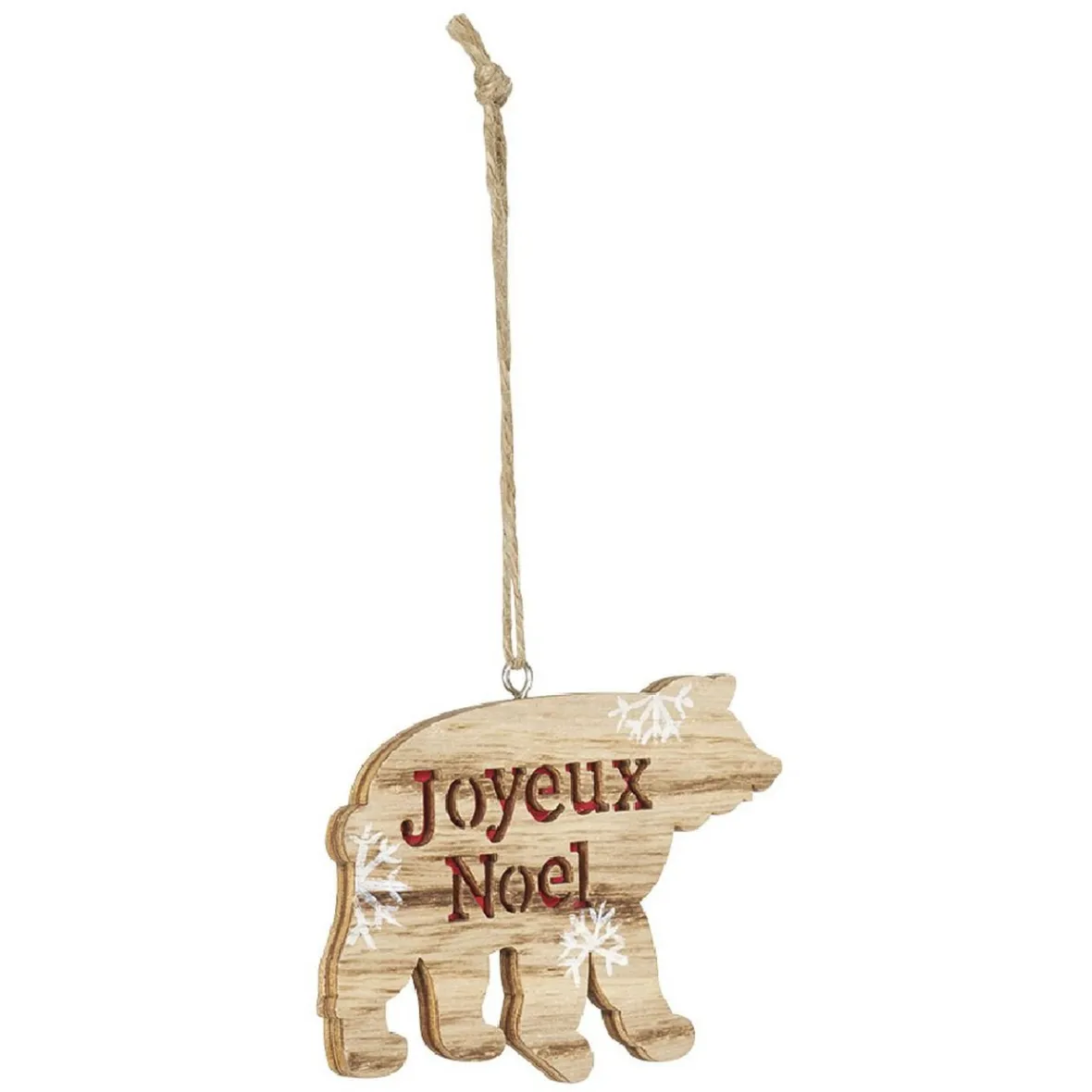 Suspension ours en bois inscription Joyeux Noël motif flocon blanc-Gifi Hot