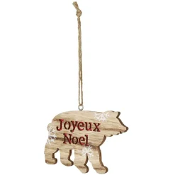 Suspension ours en bois inscription Joyeux Noël motif flocon blanc-Gifi Hot