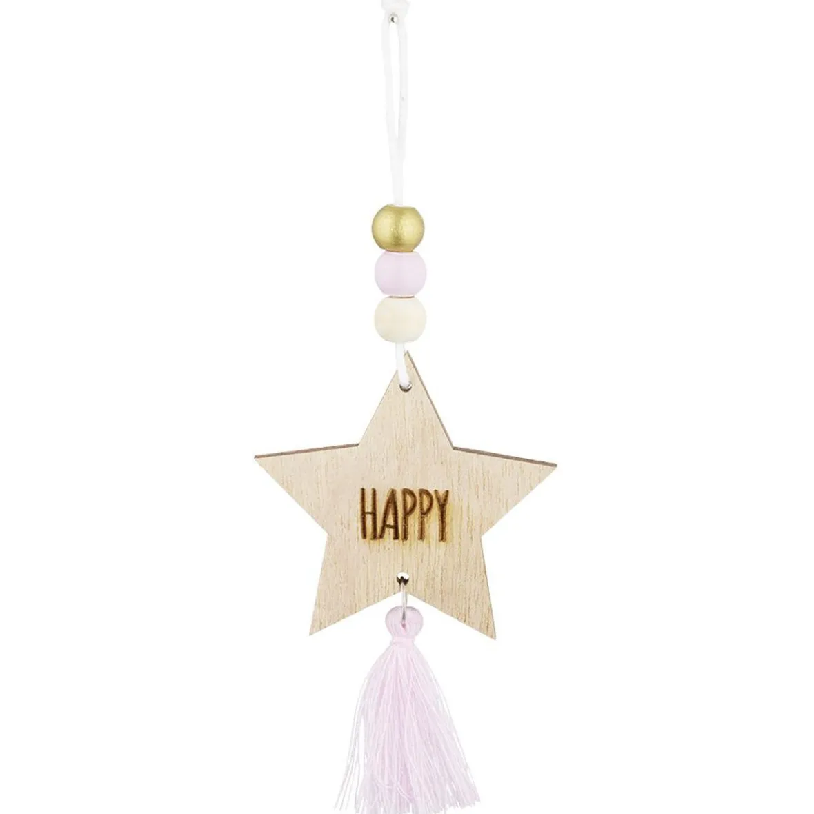 Suspension Étoile de Noël en bois avec pompon et perles H10,5cm-Gifi