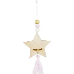 Suspension Étoile de Noël en bois avec pompon et perles H10,5cm-Gifi