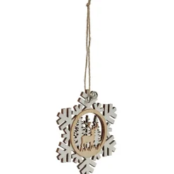 Suspension village de Noël dans flocon en bois-Gifi Outlet