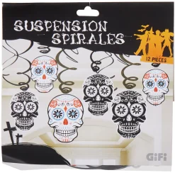Suspensions spirales têtes de mort Day of the dead x12-Gifi Outlet