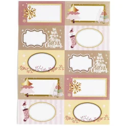 Étiquette cadeau autocollante Merry Christmas rose 4x8cm x10-Gifi Discount