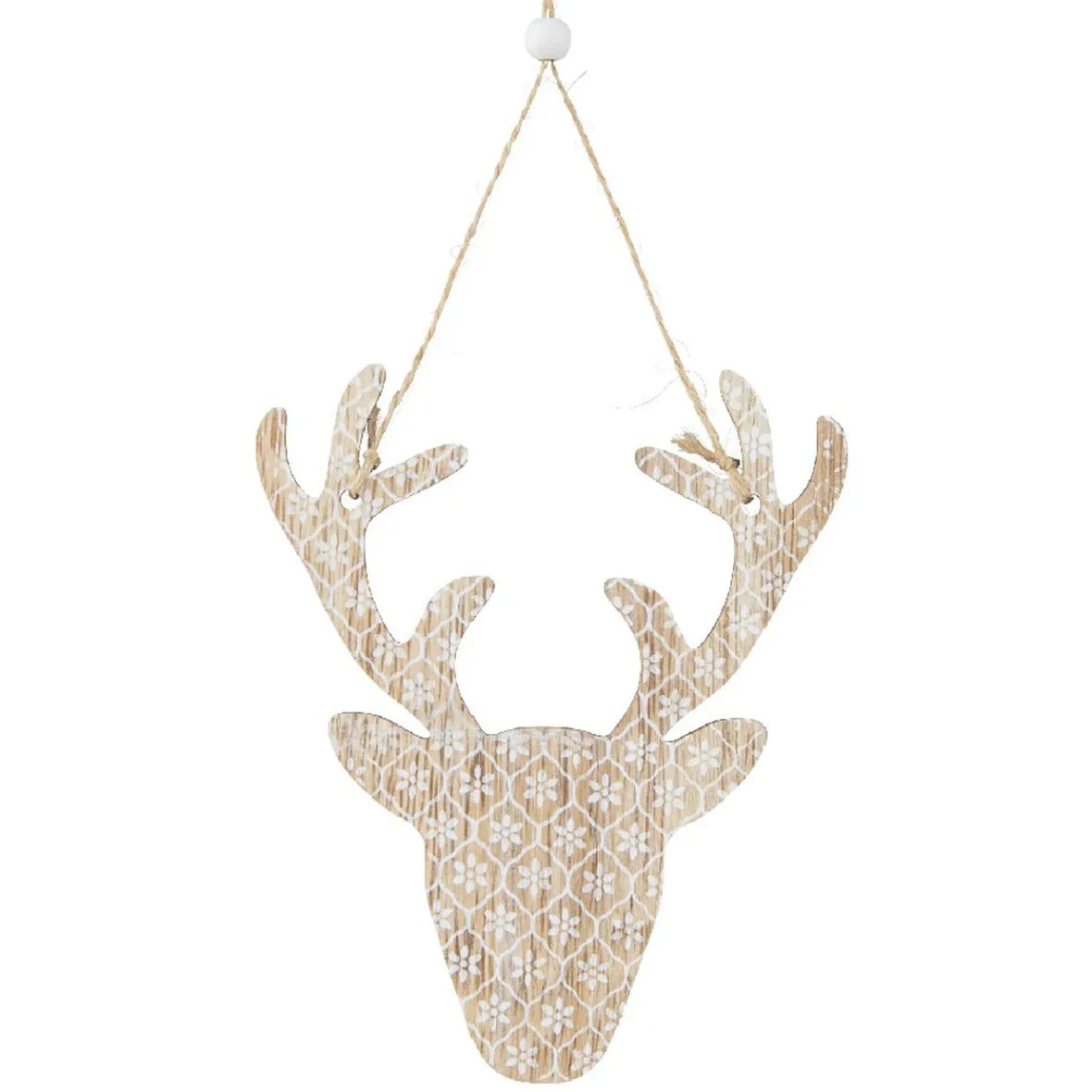 Tête de cerf en bois motif fleur blanc naturel-Gifi Outlet