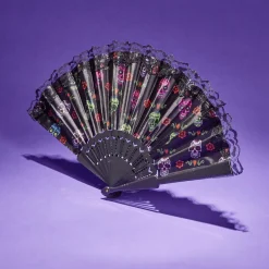 Éventail Halloween pliant tête de mort mexicaine 43x23cm-Gifi Sale