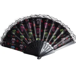 Éventail Halloween pliant tête de mort mexicaine 43x23cm-Gifi Sale
