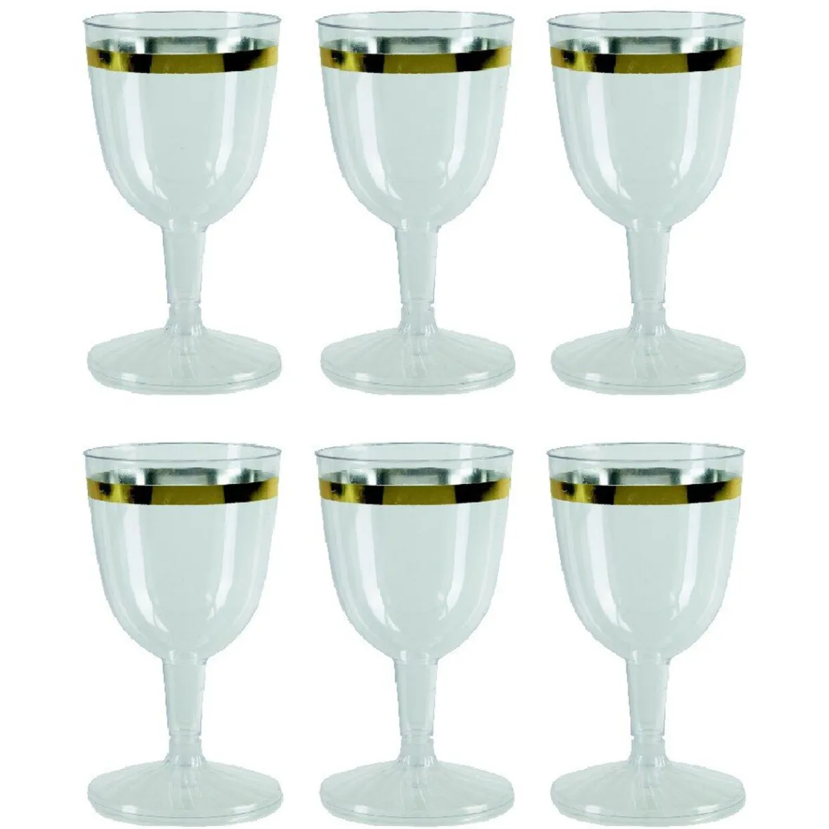Verre à vin plastique transparent décor doré x6-Gifi