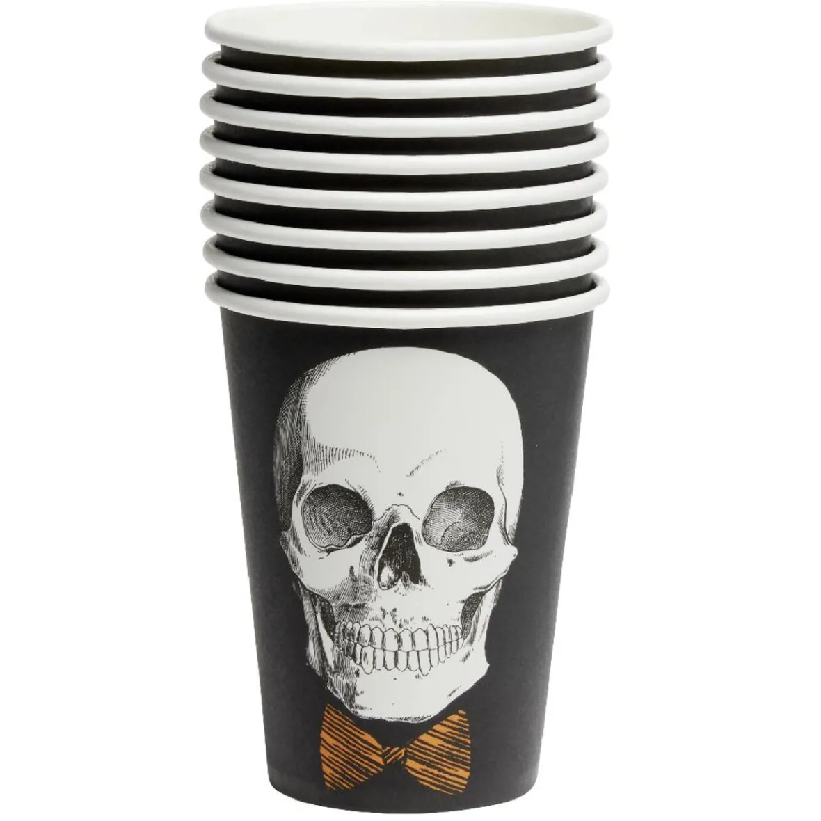 Verre papier Halloween imprimé squelette gentleman noir et blanc x8-Gifi New