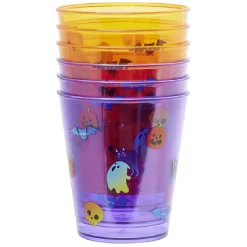 Verre plastique motif Halloween orange et violet Ø7xH13cm x6-Gifi Hot