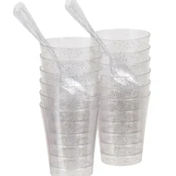 Verrine et cuillère pailletée argentée plastique x12-Gifi Online