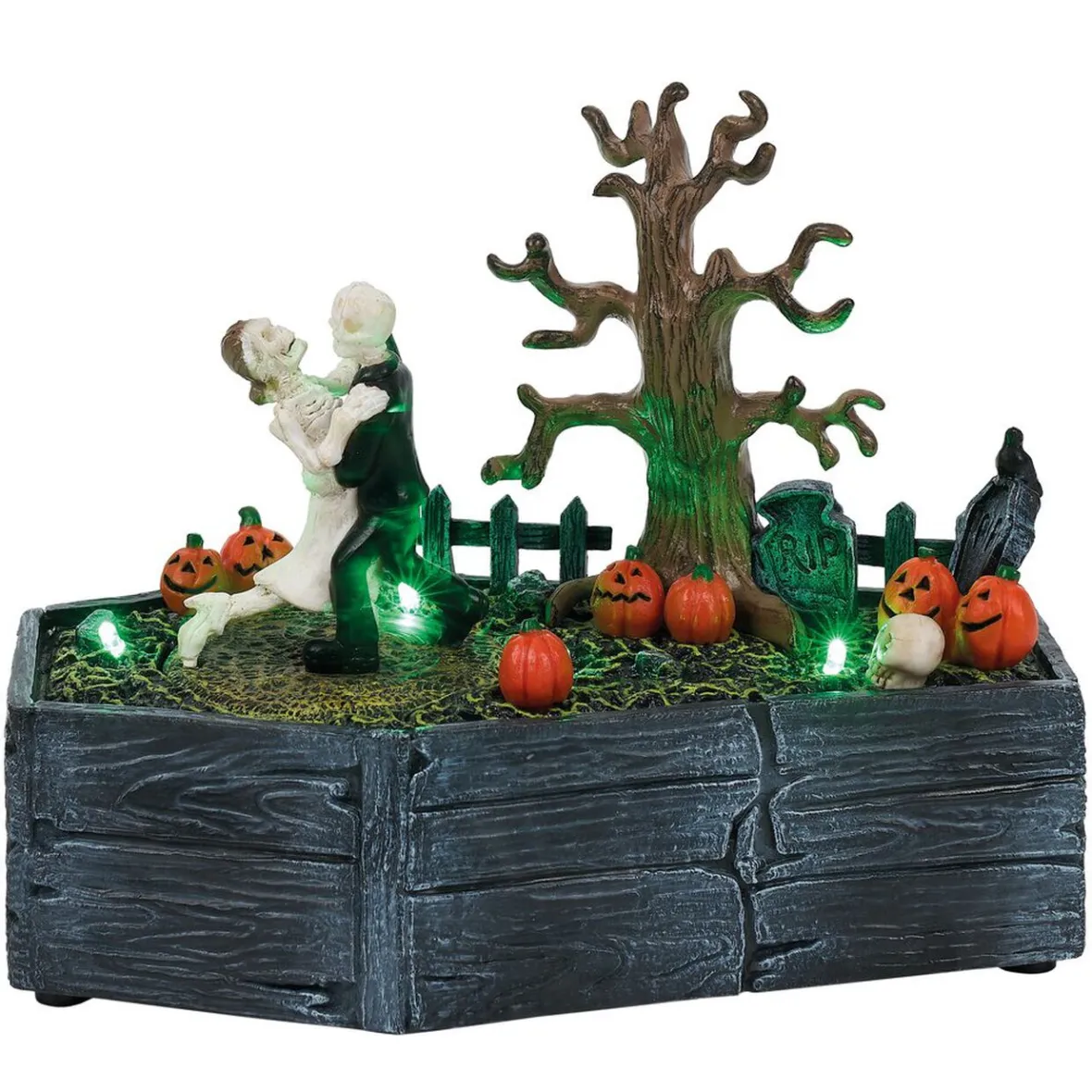 Village animé Halloween cerceuil avec couple squelette dansant H18,5cm-Gifi Hot