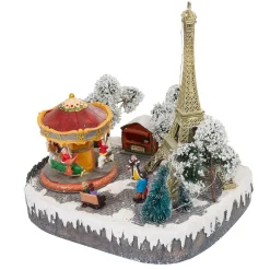Village animé Noël lumineux musical décoTour Eiffel et carroussel-Gifi New