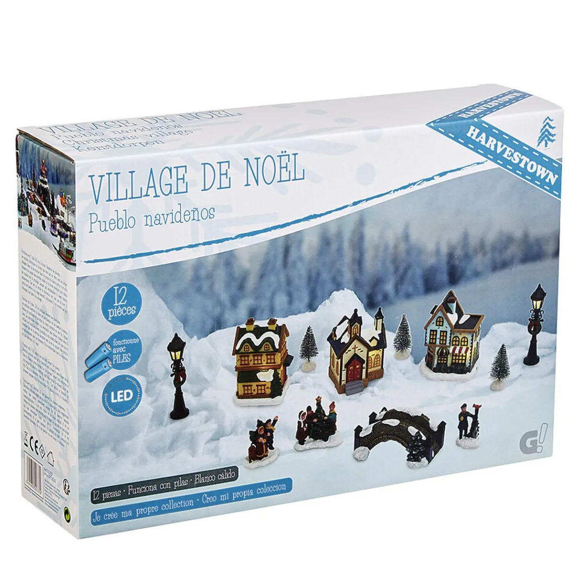 Village de Noël lumineux décor et personnages 12 pièces-Gifi Best