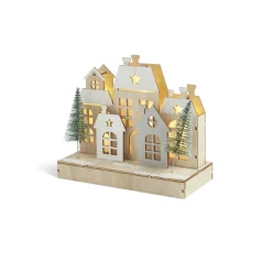 Village de Noël lumineux en bois 7LED-Gifi Outlet