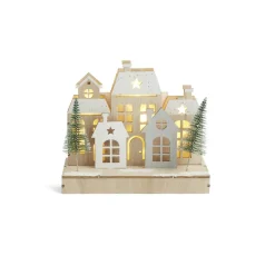Village de Noël lumineux en bois 7LED-Gifi Outlet