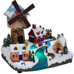 Village de Noël lumineux 18LED avec moulin à vent musical et animé H22cm-Gifi Best